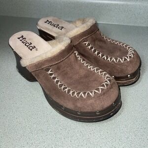 Mudd Y2K Platform Clogs Brown Studded 2000s Suede Slip On  Size 8 8.5 Chunky